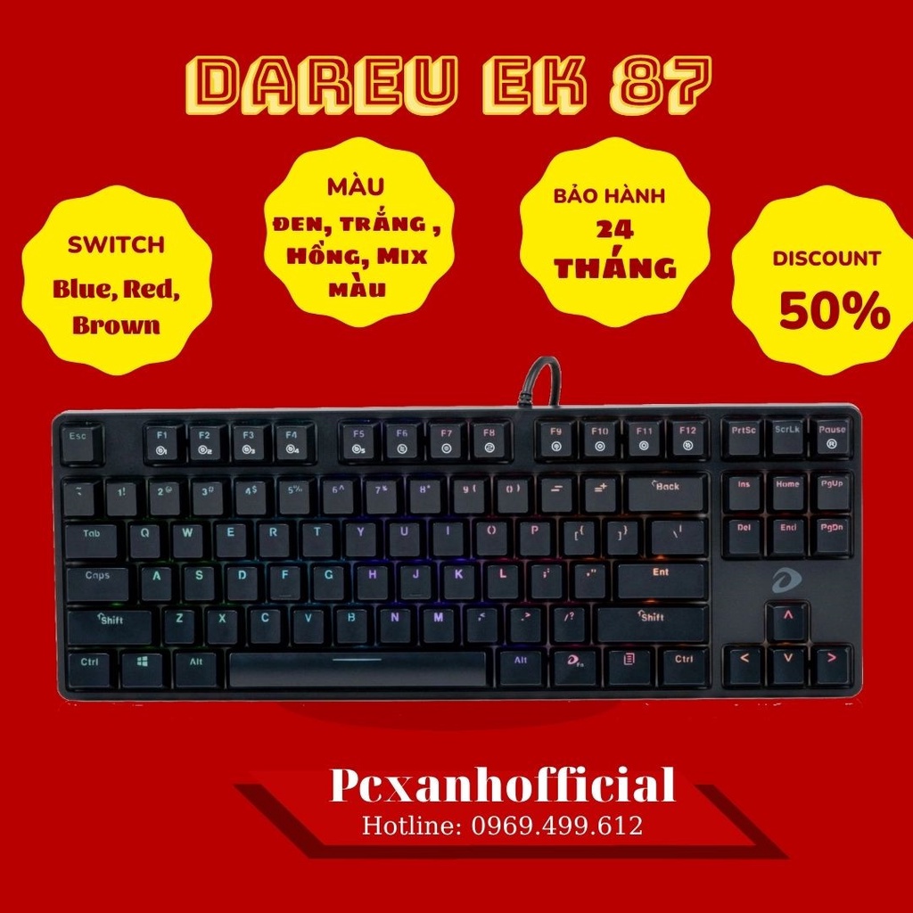 Bàn phím cơ Gaming có dây Dareu EK 87 Multi LED Black (Blue switch)- Hàng chính hãng bảo hành 24 tháng