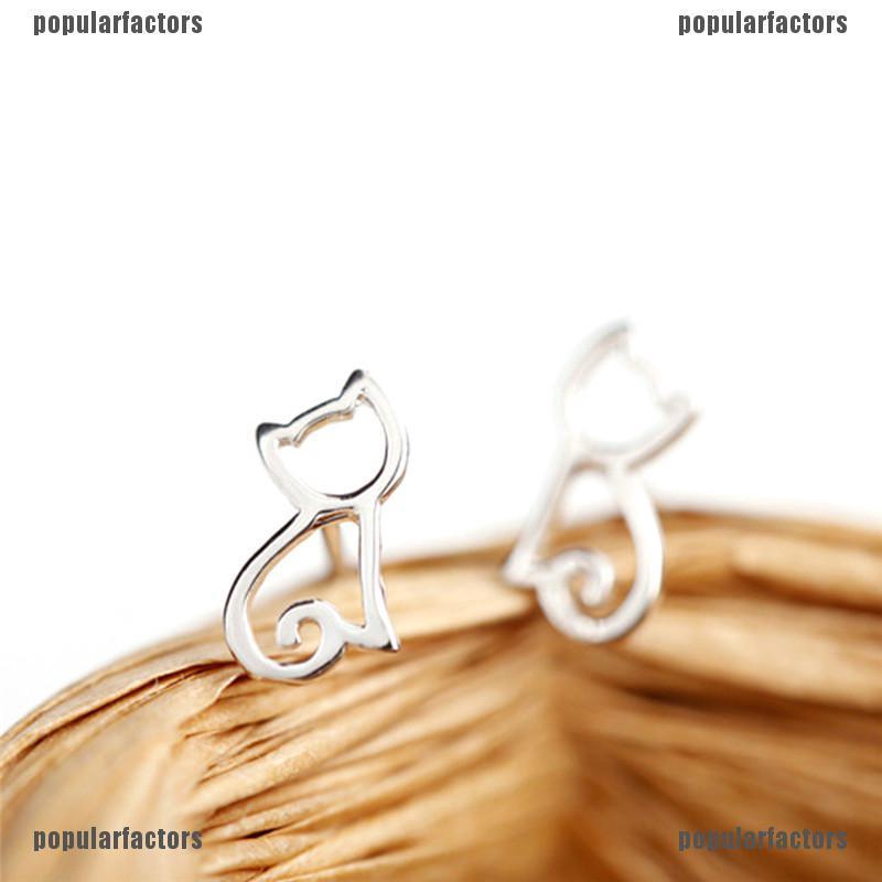 Bông Tai Bạc Hình Mèo Dễ Thương Cho Nữ