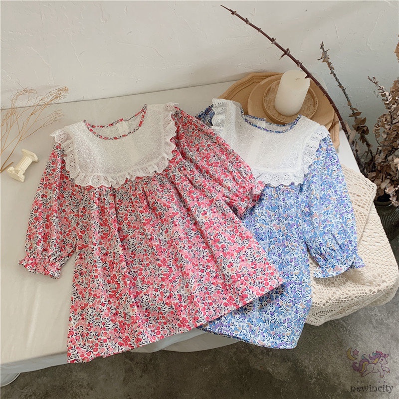 Đầm Công Chúa Tay Phồng Dài Phối Ren Hoa Phong Cách Hàn Quốc Thời Trang Mùa Thu Cho Bé Gái