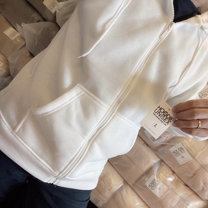 Áo hoodie zipper unisex 2T Store HZ02 màu trắng - Áo khoác nỉ dây kéo nón 2 lớp dày dặn chất lượng đẹp