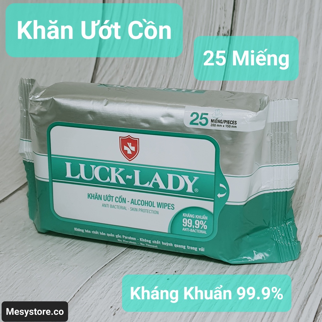 Khăn ướt Cồn Cao Cấp Lucky Lady 25 Tở Kháng Khuẩn 99,9% Không Bảo Quản