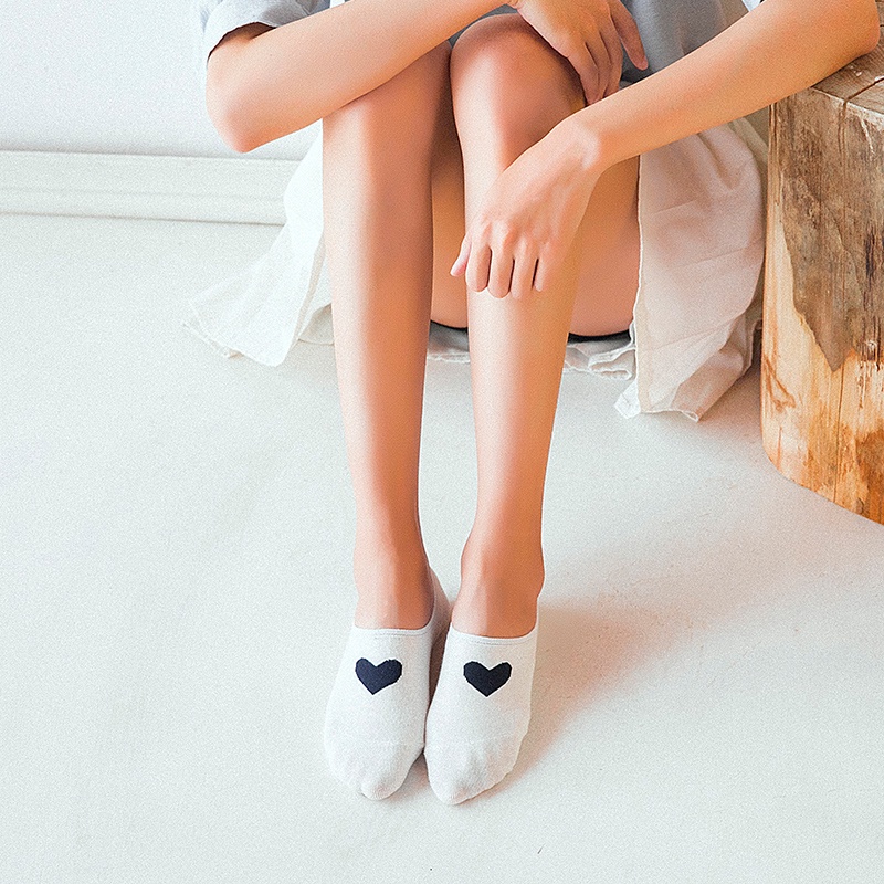 Vớ cotton ECMLN cổ thấp họa tiết trái tim động vật chống trượt thời trang dành cho nữ