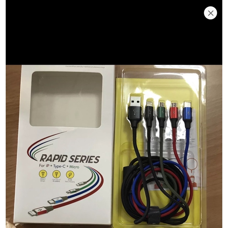 Dây Cáp Sạc 4 Đầu ( 2 Micro - 1 Typec - 1 IPhone ) - Hàng Chính Hãng 4in1 Dành cho IPhone - Sam Sung - Xiaomi - Oppo