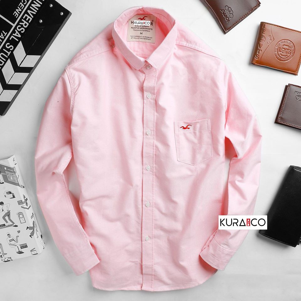 Áo sơ mi nam trơn màu hồng VNXK hollister loại 1