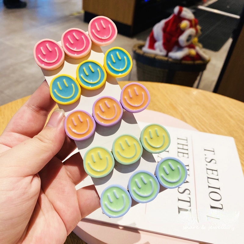 Kẹp Tóc Màu Kẹo Hình Mặt Cười Đơn Giản Ngọt Ngào Dễ Thương Phong Cách Hàn Quốc Cho Nữ