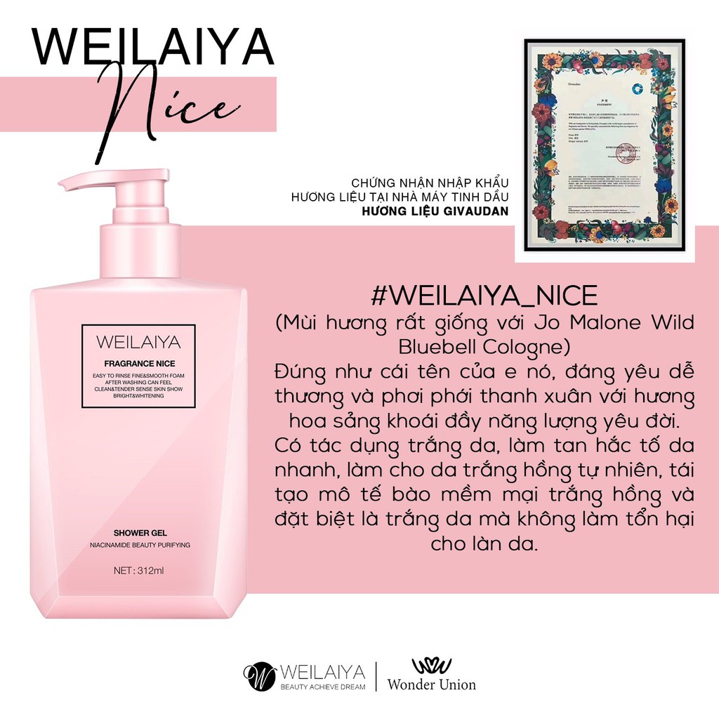 Sữa tắm trắng da Weilaiya Fragrance Nice màu hồng chính hãng