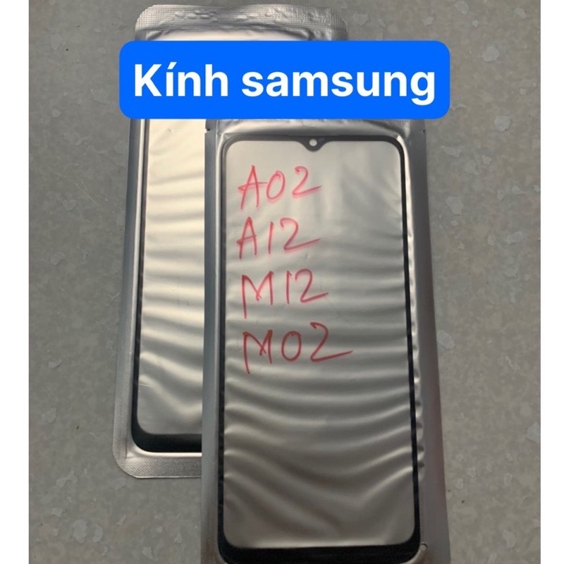 Kính ép Samsung A12 A02 A02 M12 zin liền keo, màu đen