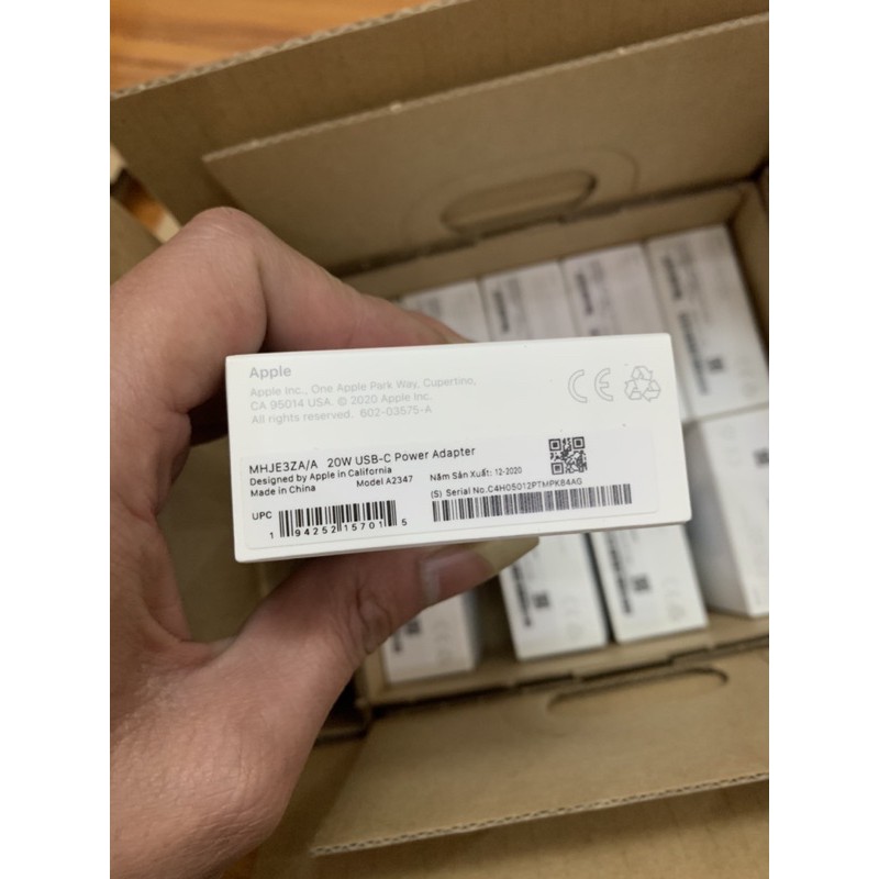 Củ sạc 20W Apple - Chính hãng nhập khẩu - Bảo hành 1 năm tại Việt Nam - MHJE3ZA/A