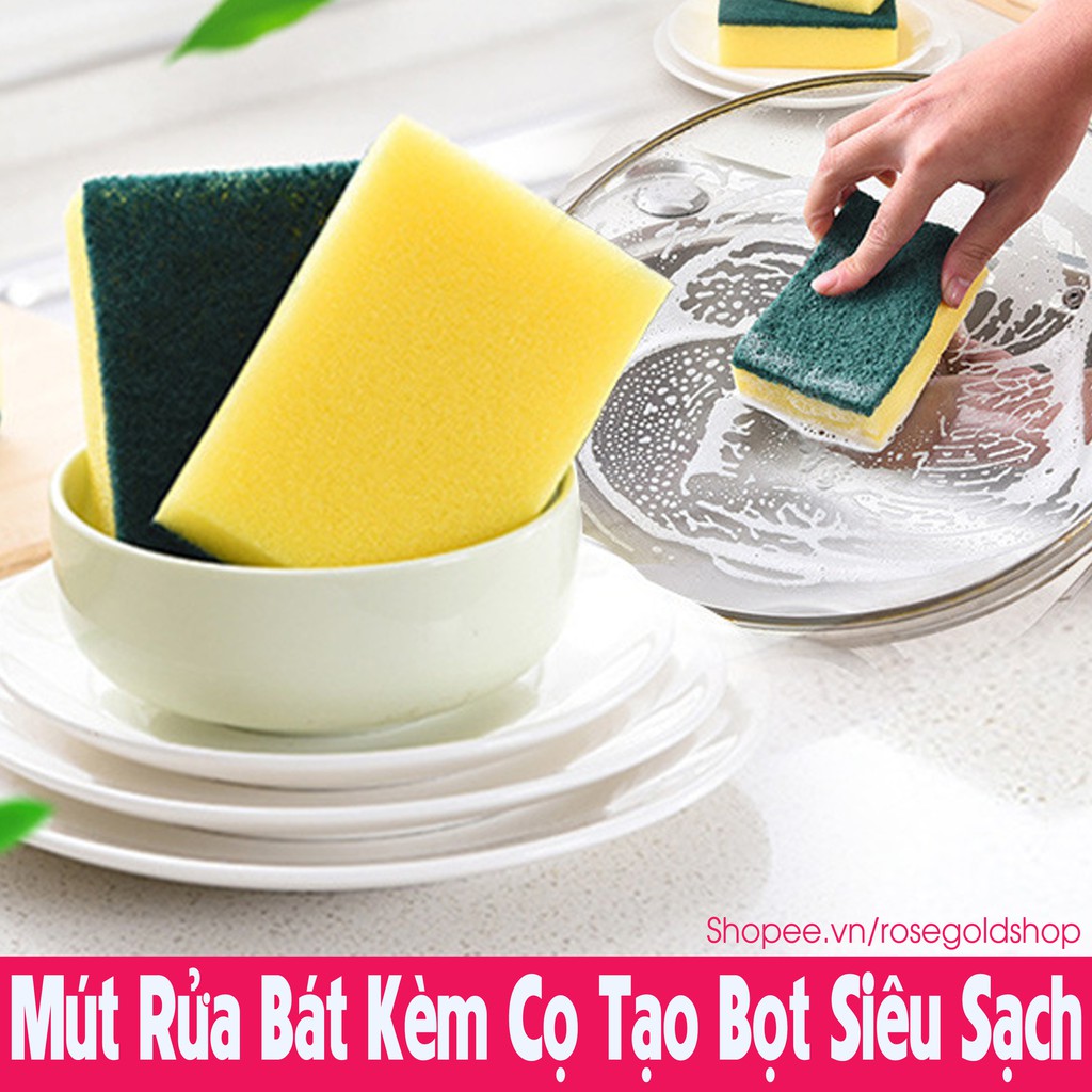 Miếng Cọ Rửa Chén Bát Xanh Vàng Quốc Dân - Miếng Bọt Biển Cọ Rửa Xoong Nồi