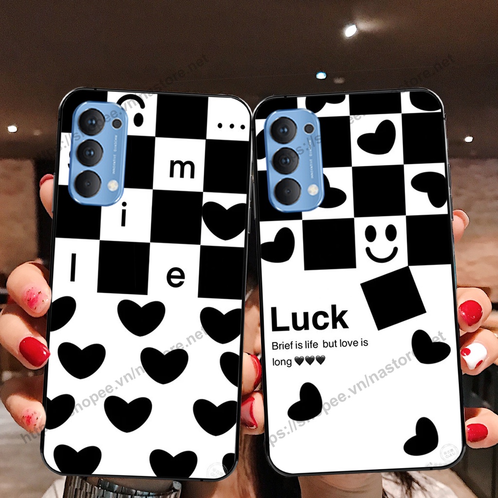 Ốp lưng Oppo Reno4 / Reno4 Pro / Reno 4 trái tim họa tiết caro, mikey họa tiết beabrick kaws cute
