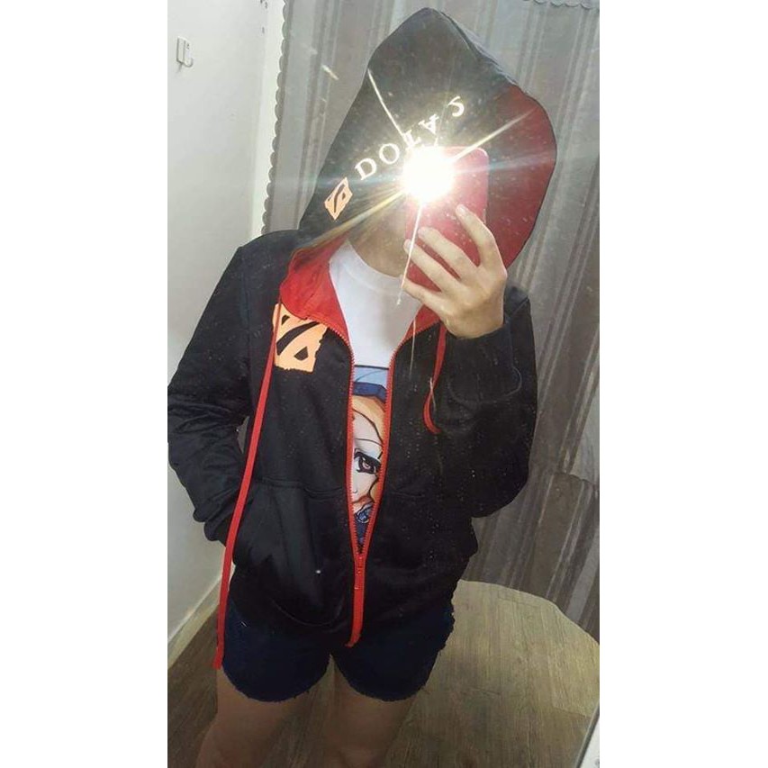 Áo khoác Hoodie Zipper Zipper đen in decal Dota2 phản quang