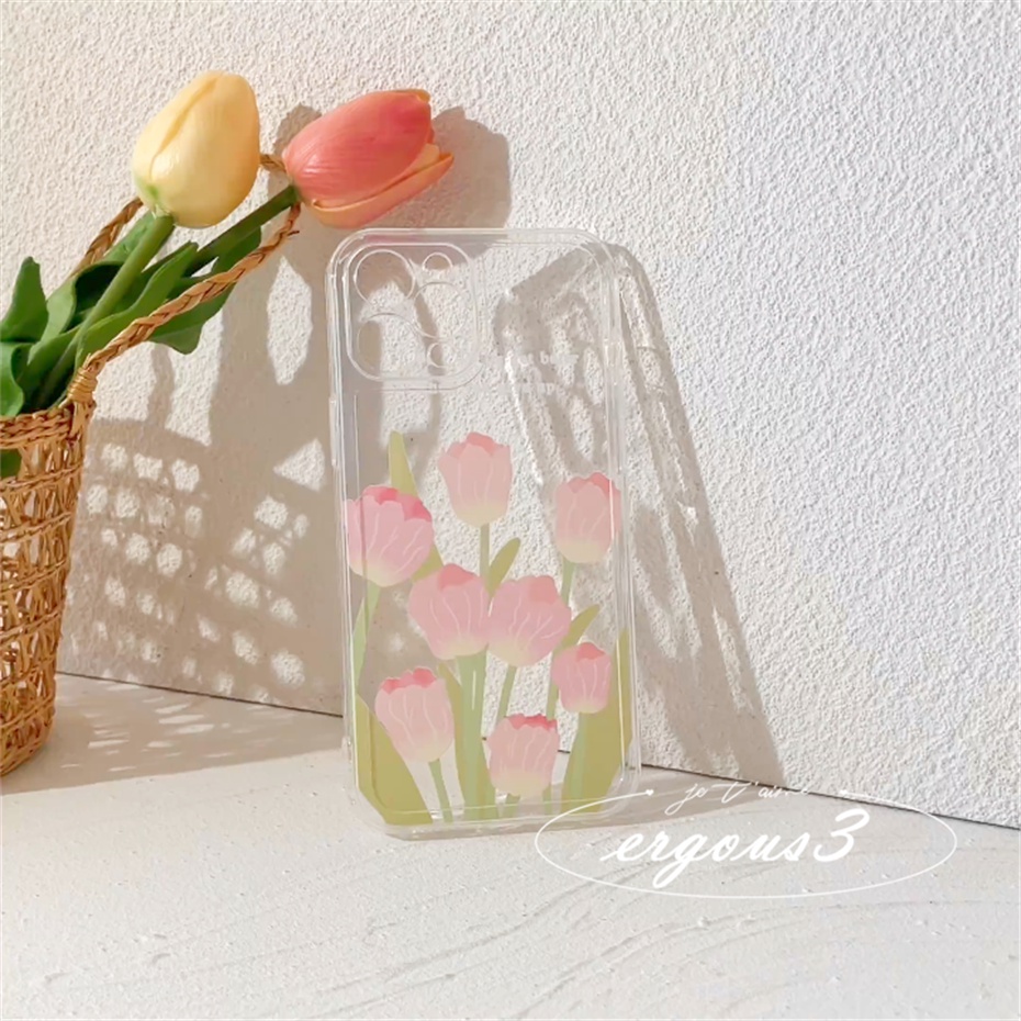 Ốp Điện Thoại Mềm In Hình Hoa Tulip Cho iPhone 14 13 12 11 Pro Max SE2020 X XR Xs Max 7 8 6 6s Plus
