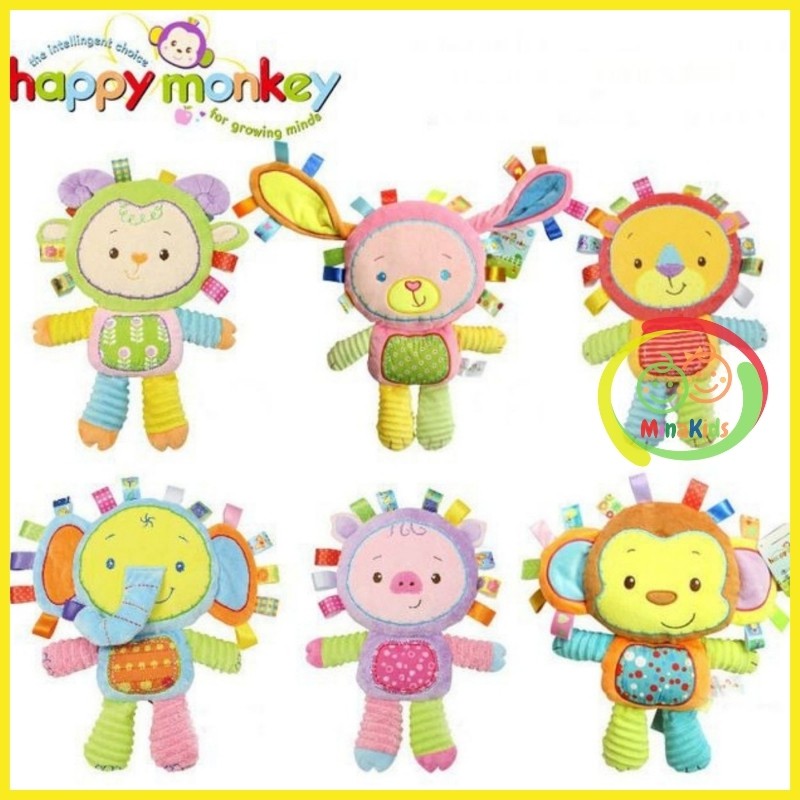 Thú Bông Phát Triển Đa Giác Quan Đồ Chơi Chút Chít Cho Bé Sơ Sinh Có Lục Lạc Happy Monkey TB01