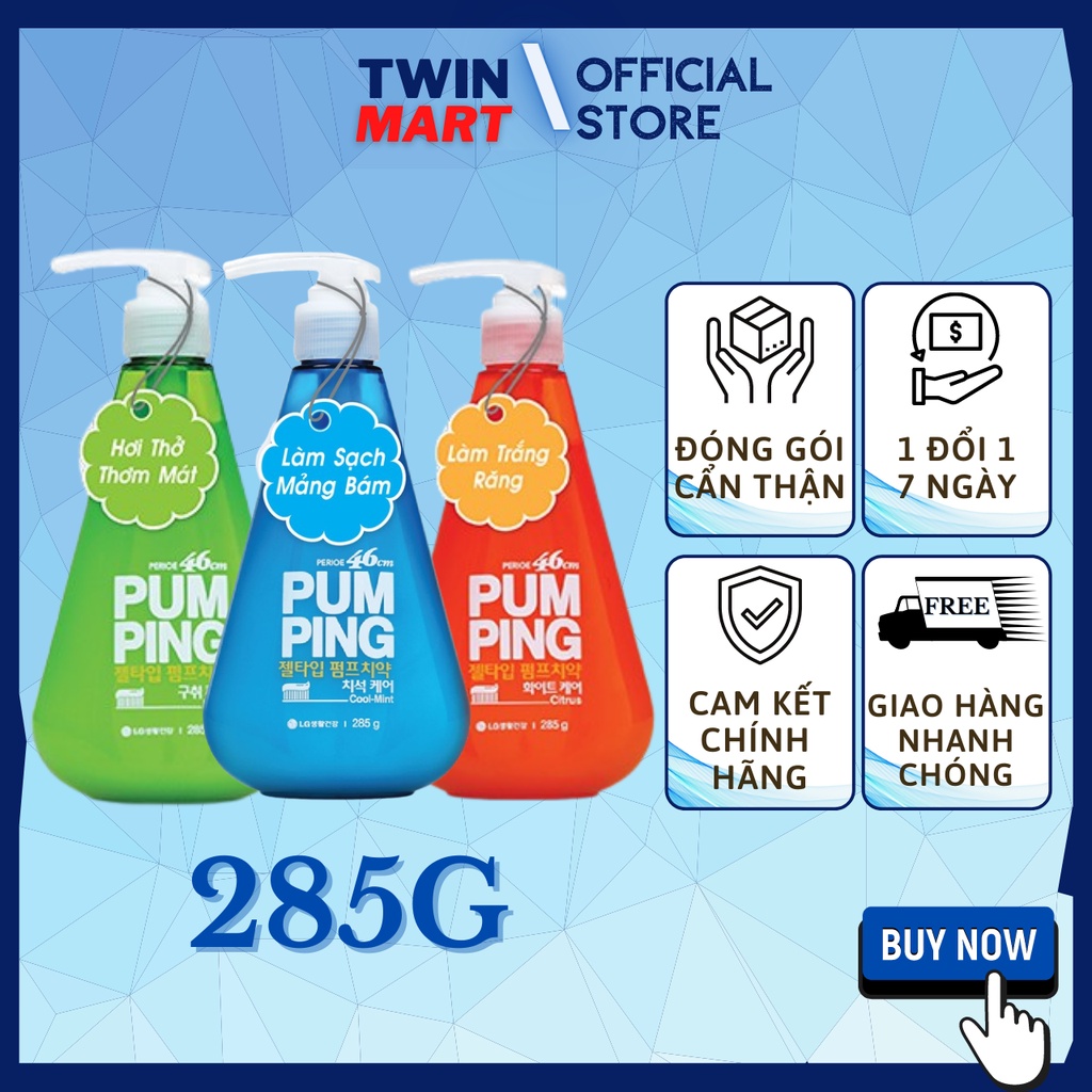 [TPHCM] Kem Đánh Răng Perioe Pumping Hàn Quốc Cool Mint hương bạc hà - Herb hương thảo dược - Citrus hương cam 285g