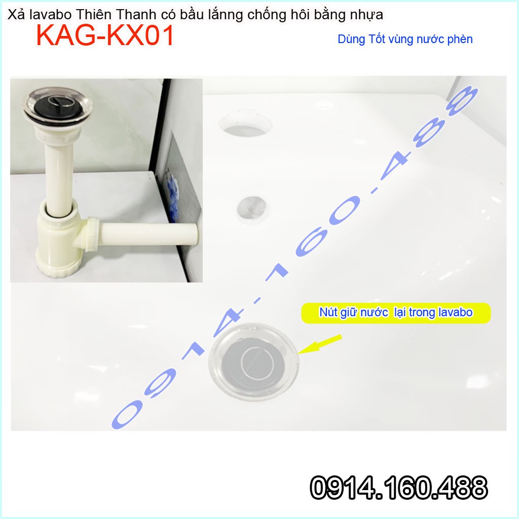 Bộ xả lavabo Thiên Thanh KAG-KX01,xả chậu rửa mặt chặn tóc có bầu lắng chống cặn thoát nhanh xả tốt