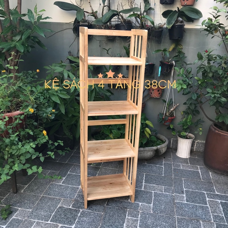 Kệ sách gỗ cao su 4 tầng 38cm