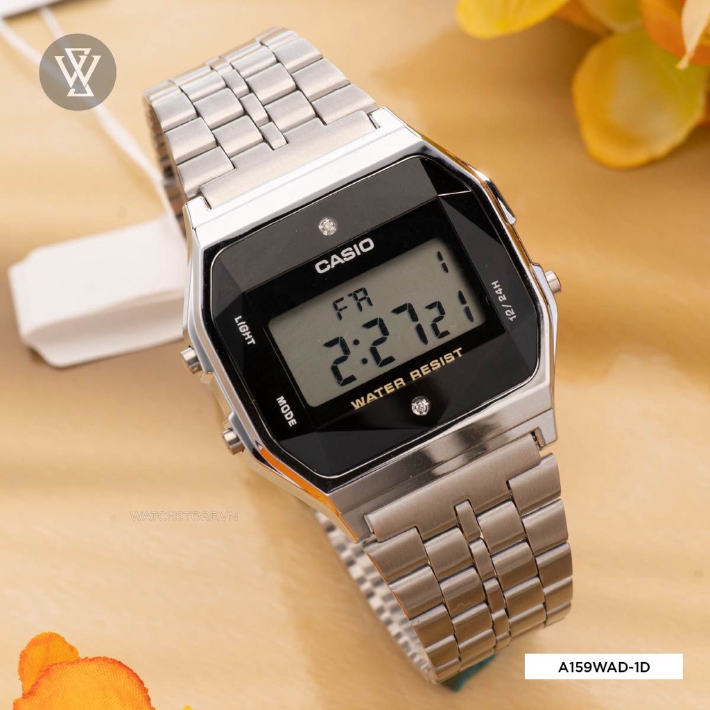 Đồng Hồ Điện Tử Unisex Casio WATCHSTORE A159WAD-1DF Thiết Kế Mặt Kính 33.2mm, Dây Đeo Và Vỏ Nhựa Bền Bỉ