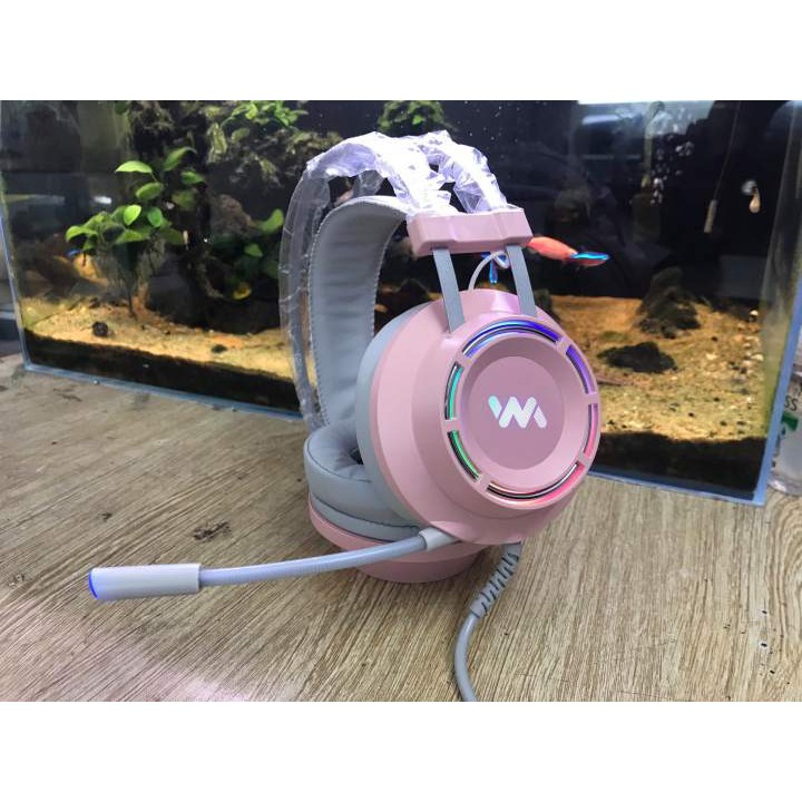 Tai nghe gaming Wangming WM9800 7.1 USB LED Màu Hồng