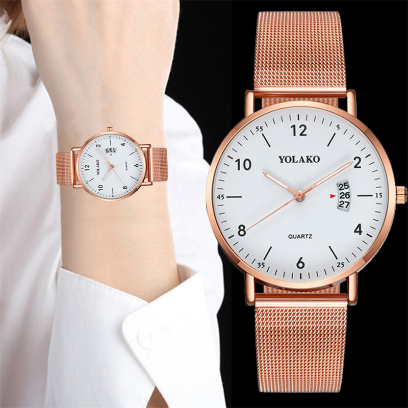 ZOLFA Simple Rose Gold Calendar Ladies Quartz Wrist Watches Classic Black Mesh Belt Analog Womens Watch Round Ultra-Thin Lady Gift Clocks Đồng hồ nữ