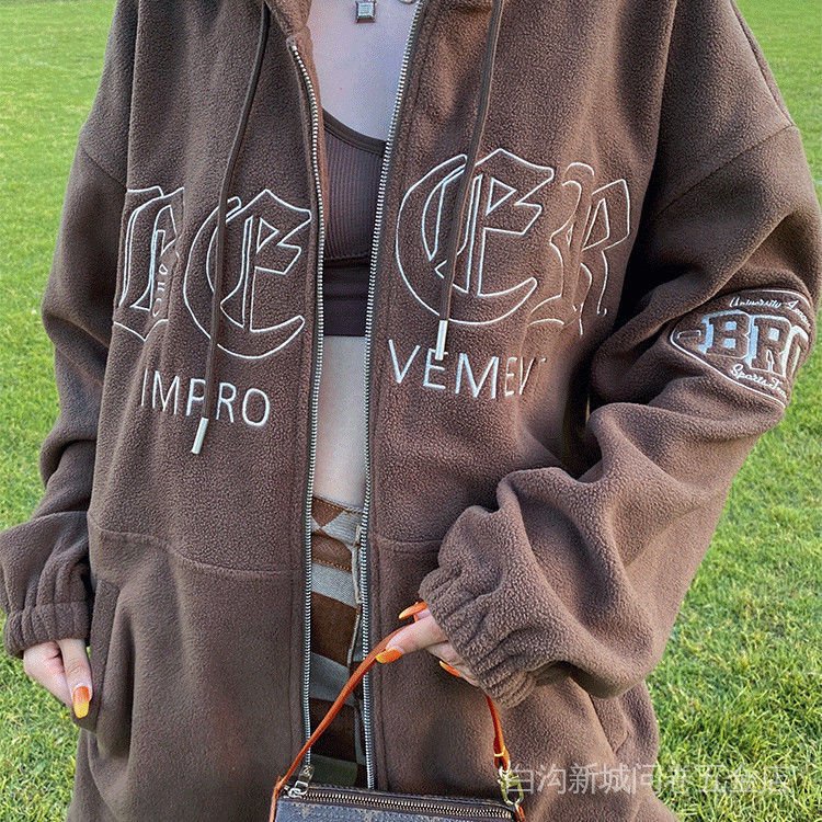 Áo khoác cardigan dày có mũ trùm đầu mùa thu đông phong cách retro Mỹ cỡ lớn cho nữ