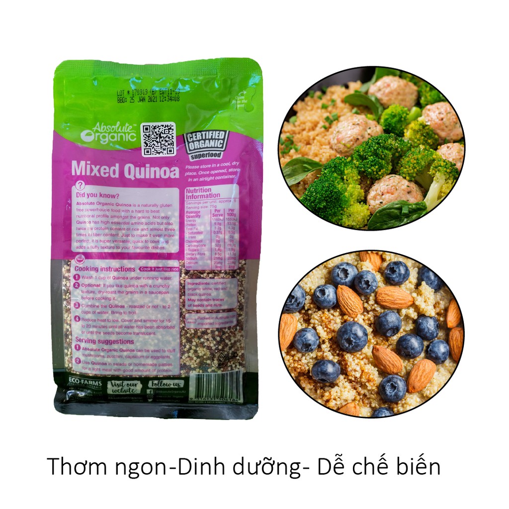 Hạt diêm mạch Quinoa mix 3 loại Absolute Organic túi 400gr cung chất chất xơ, protein giảm cân, bé ăn dặm Golovin Shop | BigBuy360 - bigbuy360.vn
