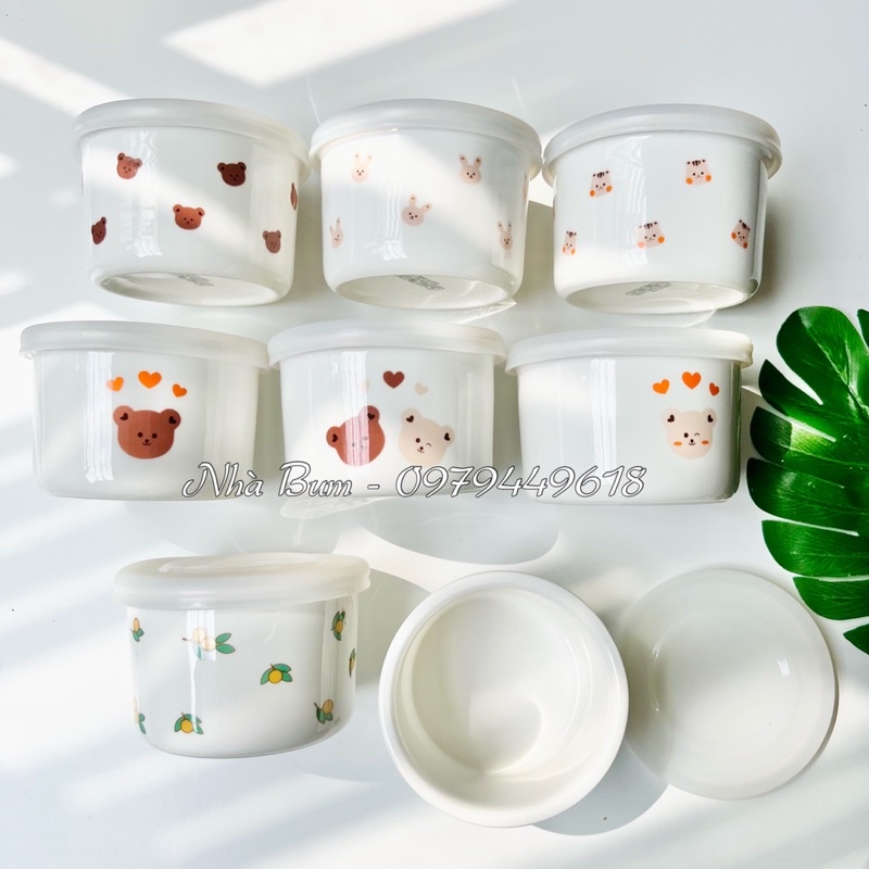 Thố sứ hũ sứ có nắp chia vạch đựng thức ăn cho bé - Thố sứ ăn dặm nhà bum