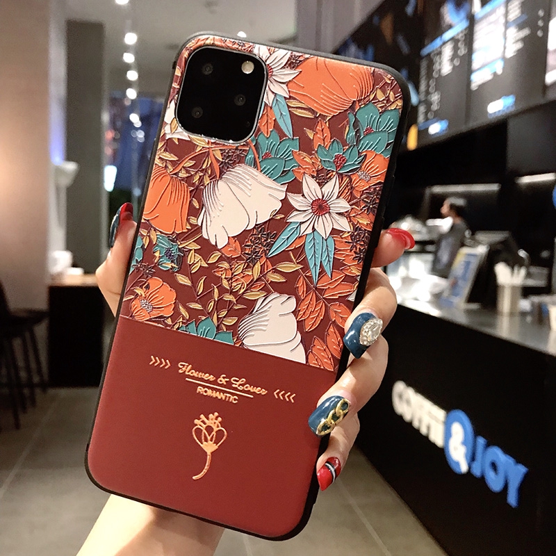 Ốp lưng điện thoại in hoạt hình Blue Red Flower Pattern cho Samsung Galaxy A51 A71 A50S A30S A70 A50 A30 A20 A10 M10 A7 2018 Note 10 9 8 S20 Ultra S10 S9 S8 Plus