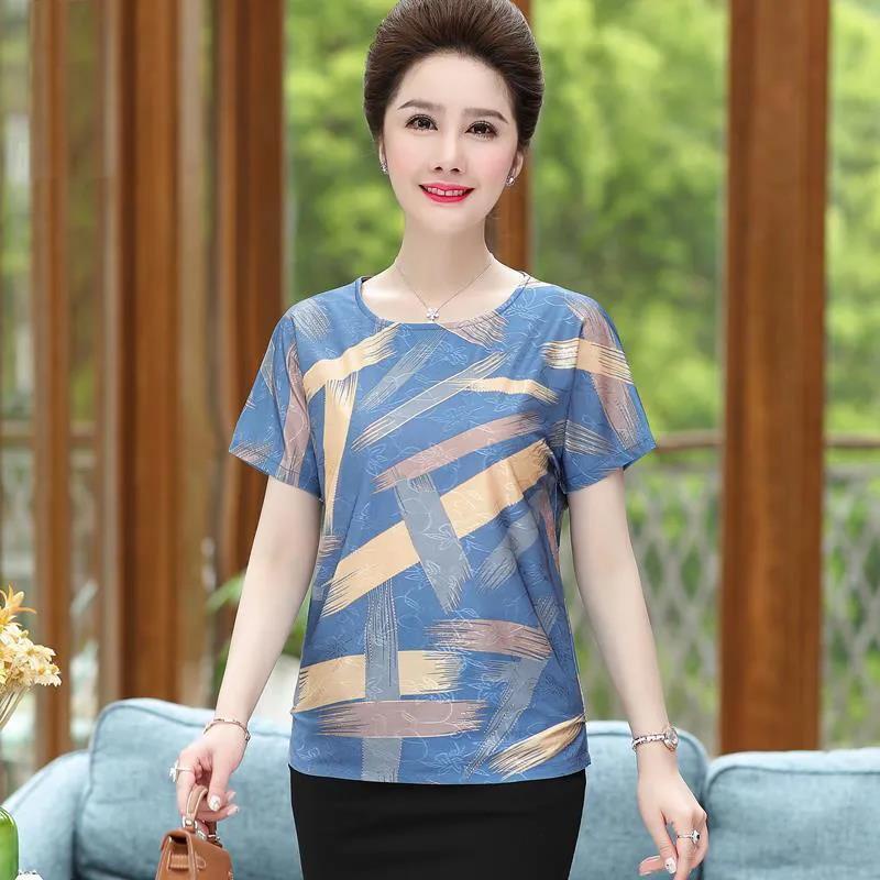 Áo Thun Tay Ngắn Cổ Tròn Thời Trang Cho Phụ Nữ Trung Niên