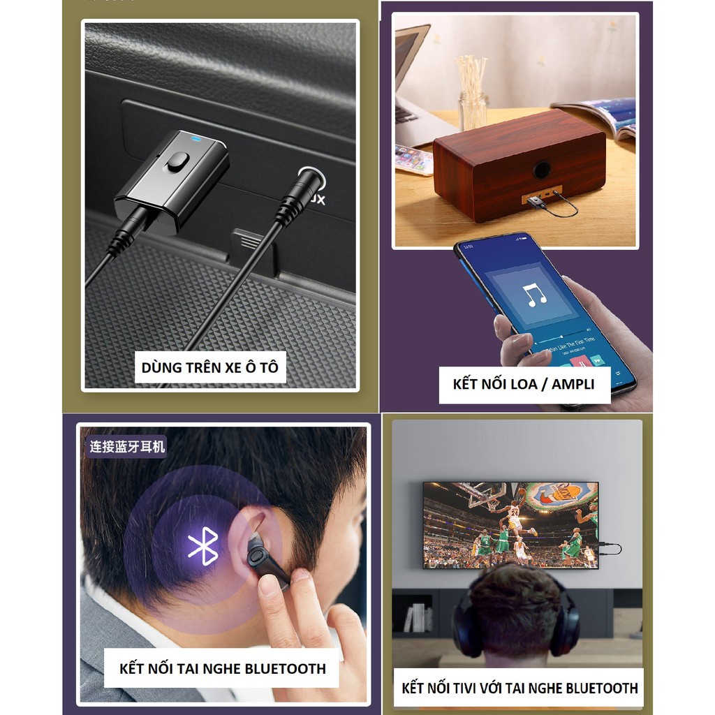 Bộ Thu Phát Âm Thanh USB BLUETOOTH 5.0 3.5mm Đa Năng Cho Loa/Máy Tính/Xe Hơi