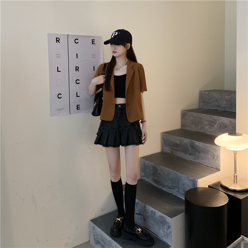 Xiaozhainv Áo Khoác Blazer Tay Ngắn Phong Cách Retro Hàn Quốc Có 5 Màu Cho Nữ | BigBuy360 - bigbuy360.vn