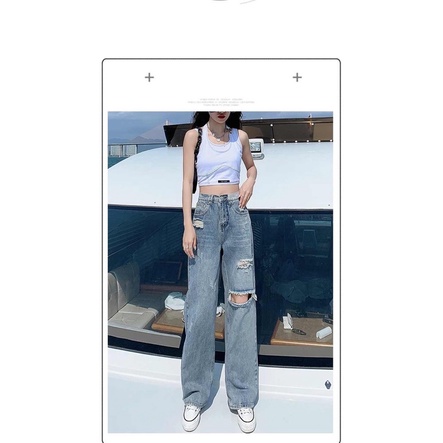 Quần jean ống rộng rách phá siêu đẹp