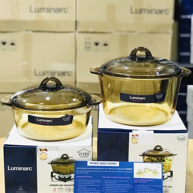 Bộ 2 Nồi Thủy Tinh Luminarc Vitro Amberline Granite 2L-3L