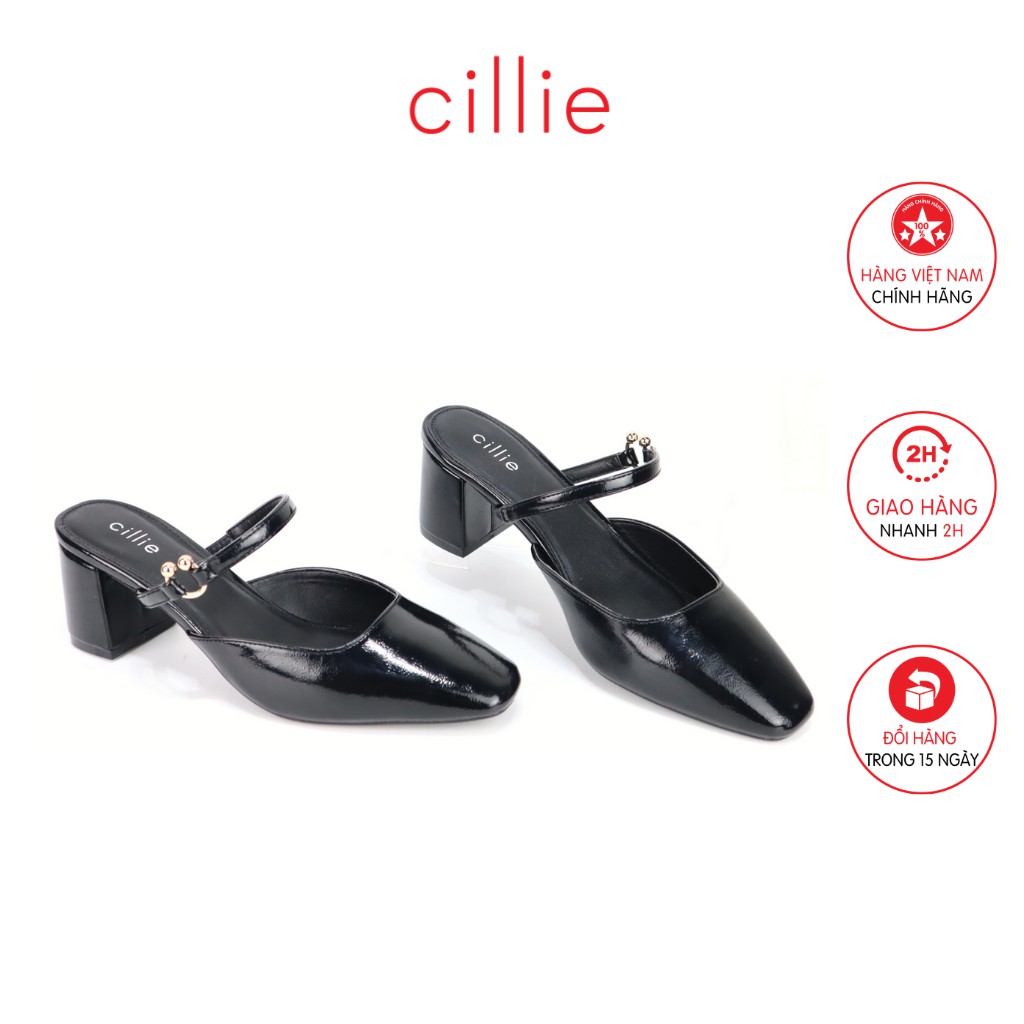 Guốc sục nữ thời trang mũi vuông trendy phối khóa nhẹ nhàng gót trụ 5cm đi làm đi chơi tiện lợi Cillie 1195