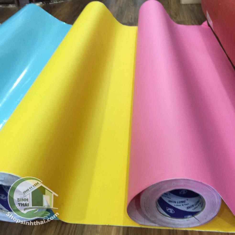 Giấy dán tường màu hồng - vàng - xanh dương - xám - đen - trắng - xanh lá khổ 1,2m có sẵn keo