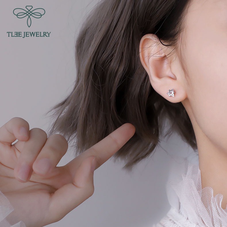 Bông tai bạc nữ TLEE hình tam giác đá trắng sáng lấp lánh TleeJewelry B0218
