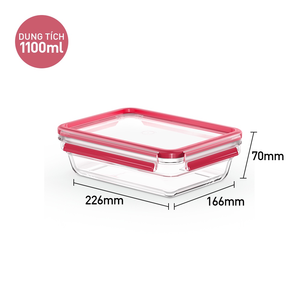 [LIFEMC11BPC -8% đơn 350K] Hộp thủy tinh vuông Tefal Masterseal N1040912 - 1.1L - đỏ