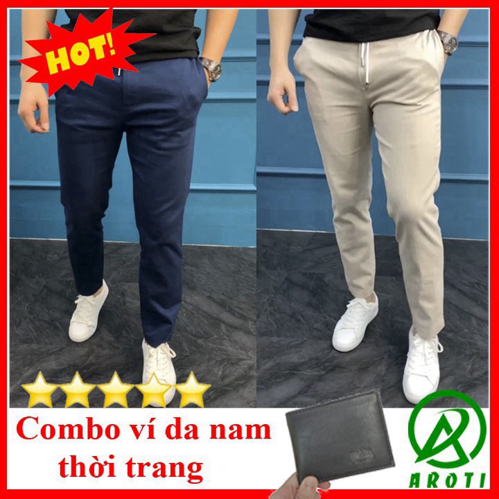 Quần Kaki Nam Ống Đứng AROTI Form Suông Dài Rộng Vải Kaki Đẹp Cao Cấp,Co Giãn Tốt Dáng Âu,Công Sở,Lưng Thun QK040+VÍ