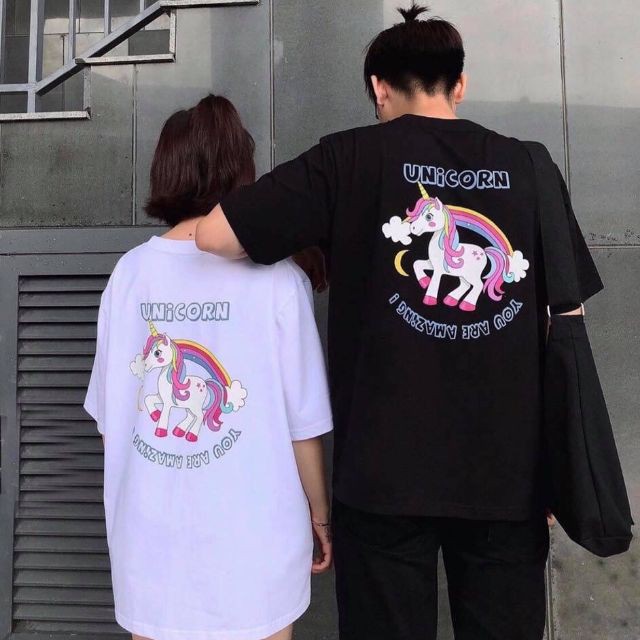 Áo thun tay lỡ _ Hình Thật _ unisex in kì lân UNICORN A020