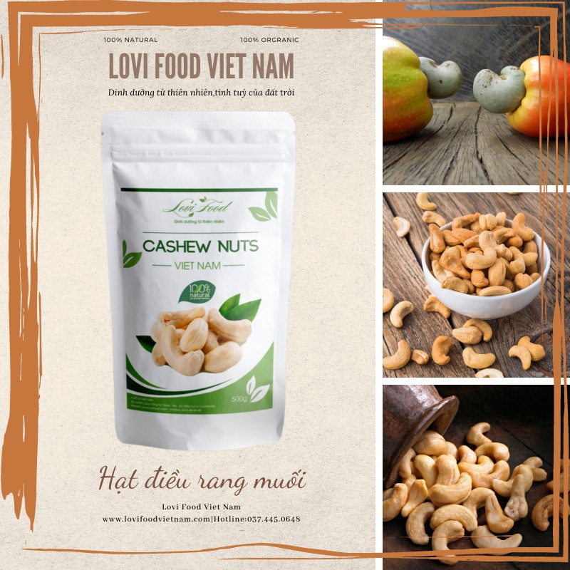 HẠT ĐIỀU RANG MUỐI BÌNH PHƯỚC - 500gram HẠT CAO CẤP nguyên hạt,bóc vỏ lụa,hàng loại 1 xuất khẩu - Lovi Food Việt Nam