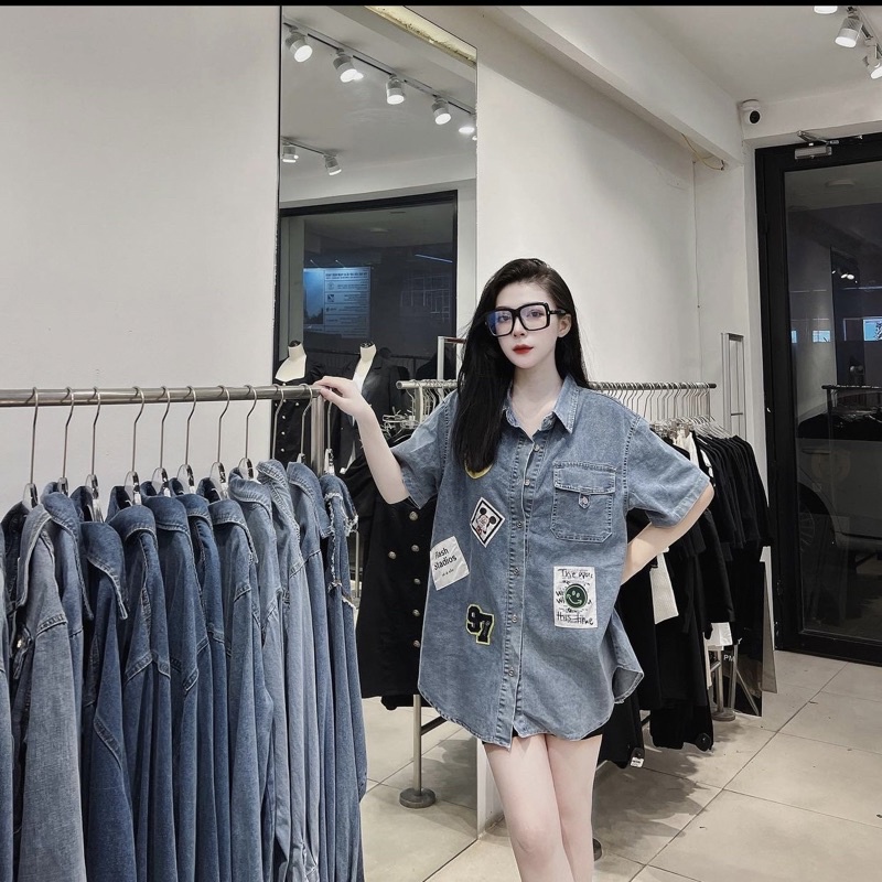 Áo sơmi bò logo mặt cười ( Ảnh thật chụp sàn )