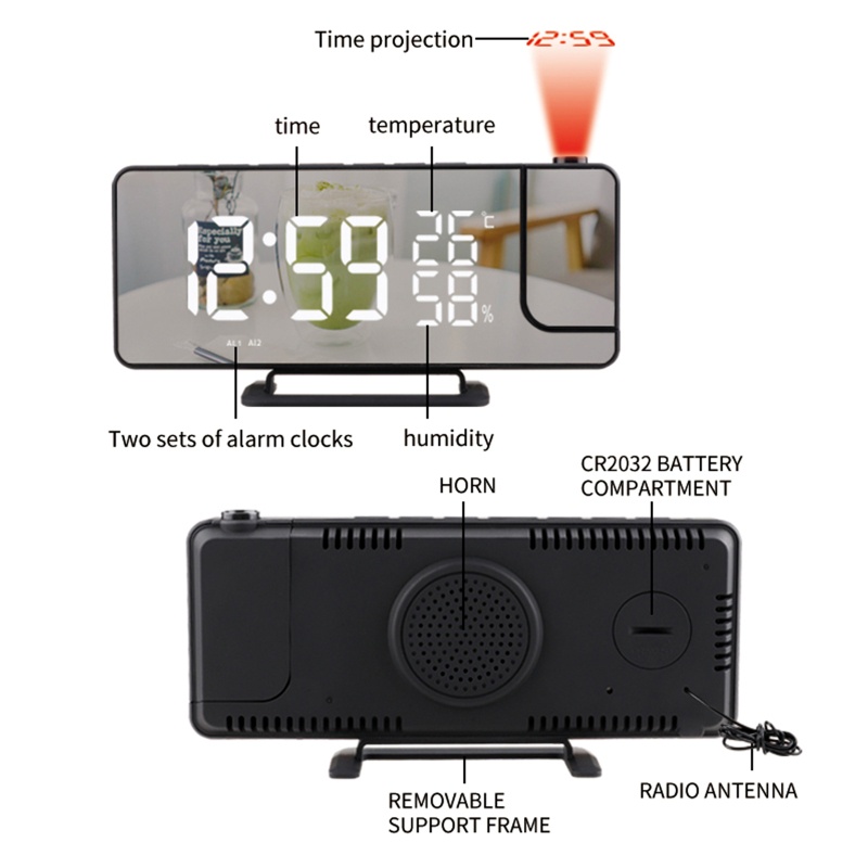 Đồng Hồ Báo Thức Có Đèn LED Hiển Thị Nhiệt Độ Và Đài FM