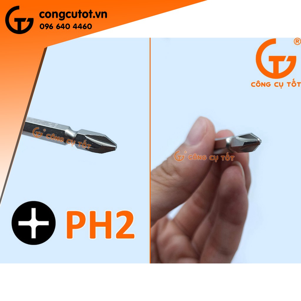 Mũi bắn vít 2 đầu bake thép S2 si trắng Standard Đài Loan dài 65mm