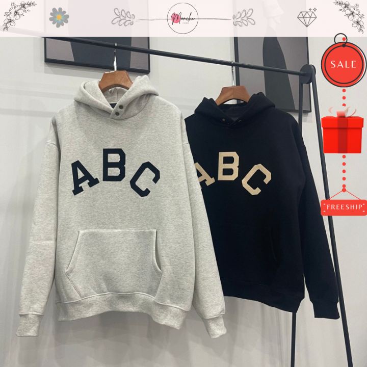 Áo Hoodie Cổ Cúc ABC Chất Nỉ Nam Nữ G0109 Dáng Rộng In Chữ 2 Màu | BigBuy360 - bigbuy360.vn