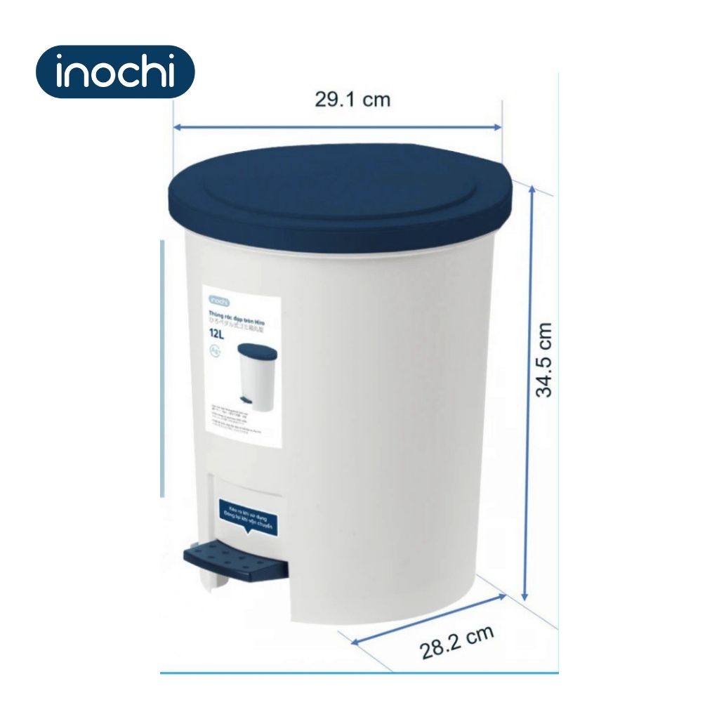 Thùng Rác Nhựa Đạp Chân INOCHI 12 Lít Nắp Đậy Tròn, Làm Sọt Rác Cho Văn Phòng, Trong Nhà, Ngoài Trời Nhỏ Gọn