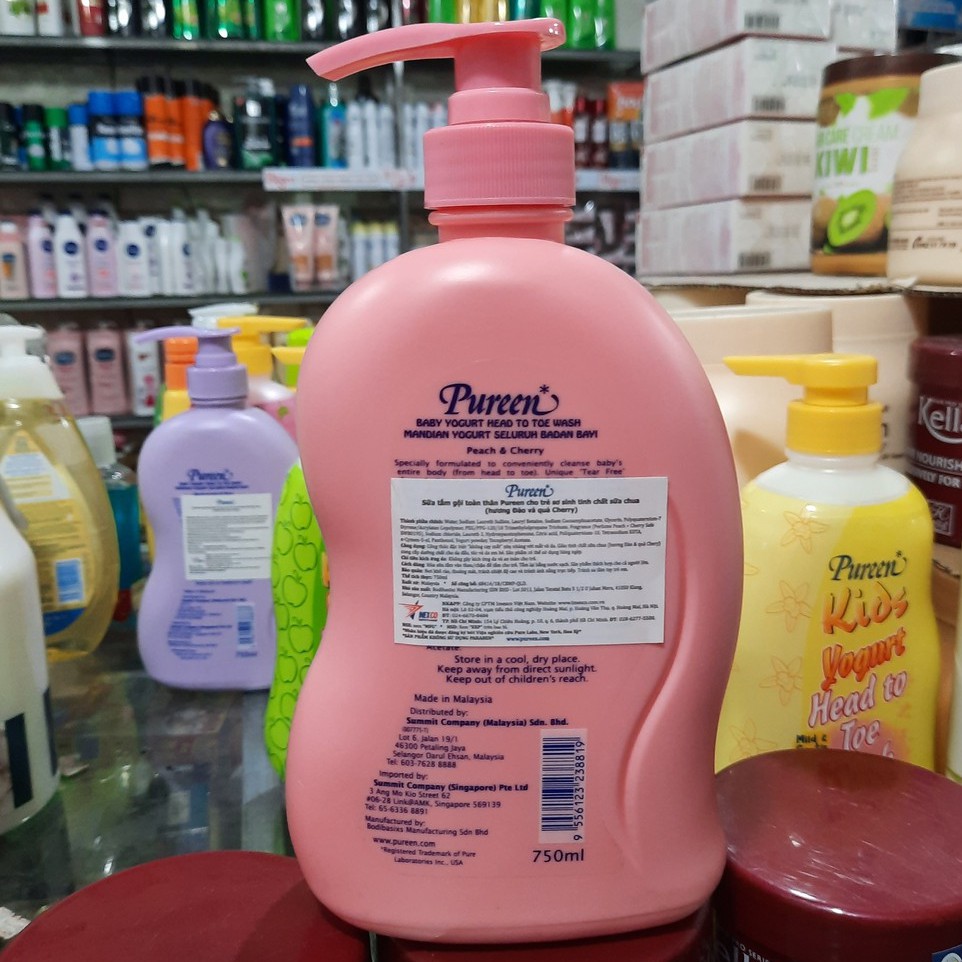Tắm gội toàn thân Pureen sữa chua Đào và quả Cherry 750ml