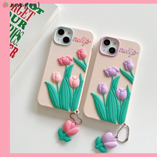 Ốp Điện Thoại Silicon Dẻo Họa Tiết Hoa Tulip Kèm Dây Đeo Cho iPhone 13 12 11 Pro Max XS Max XR X 7 8 Plus