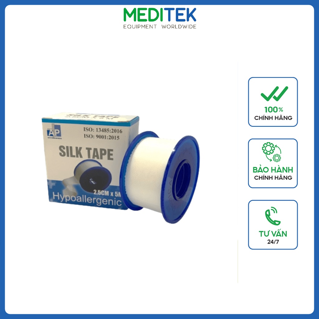 Băng dính y tế bằng lụa , 2,5cmx5m, An Phú, Hộp 12 cuộn
