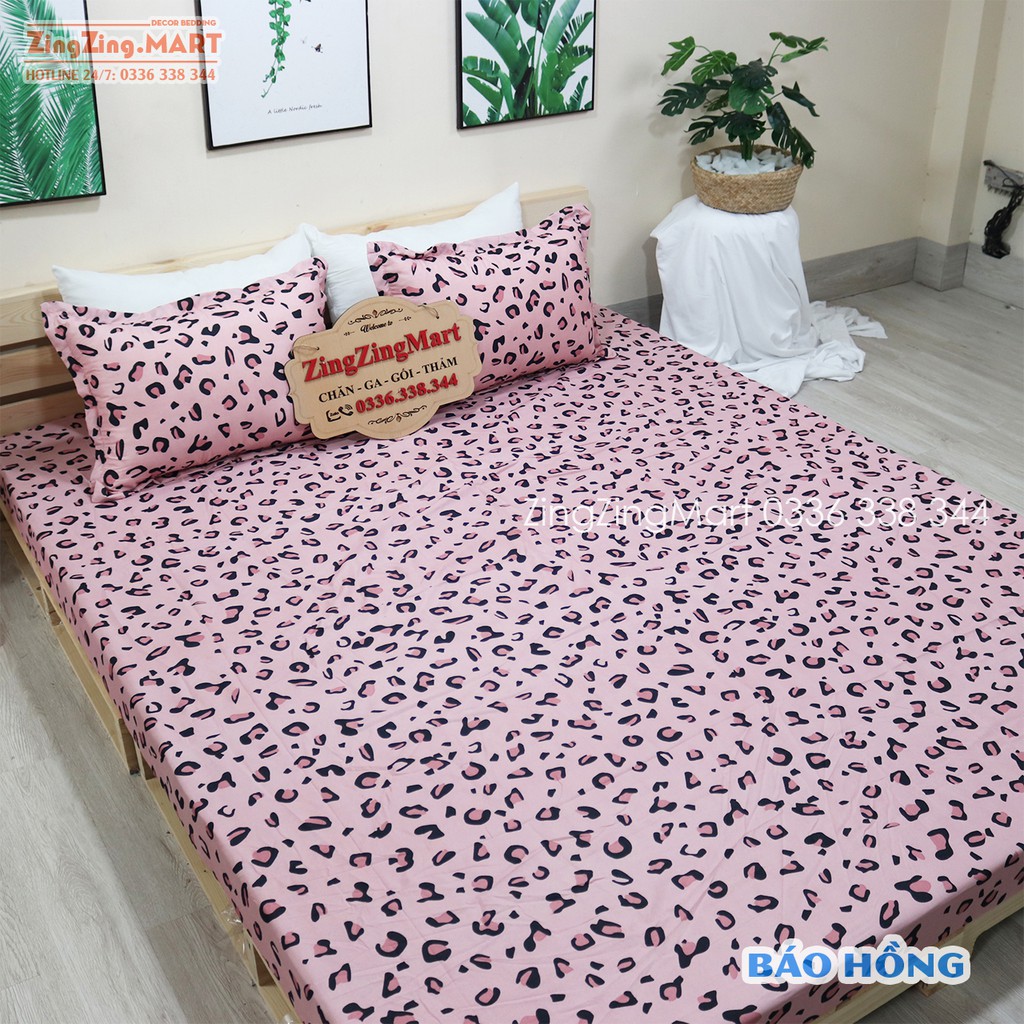 Bộ Ga Gối Poly Ga trải giường | Bộ Drap giường Da Báo Hồng ( 1 ga + 2 vỏ áo gối ) - ZingZingMart