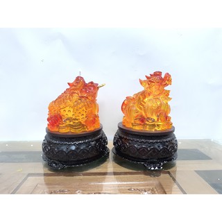 Thiềm Thừ Đế Gỗ + Tỳ Hưu Màu Cam Tặng Kèm Nén vàng Tài Lộc