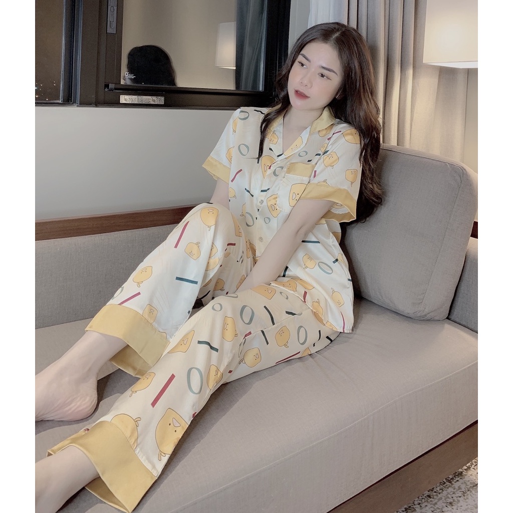 Đồ Ngủ 🍀 Bộ Lụa Pijama Satin Tay Cộc-Quần dài Siêu Hot [cao cấp][kèm ảnh thật]